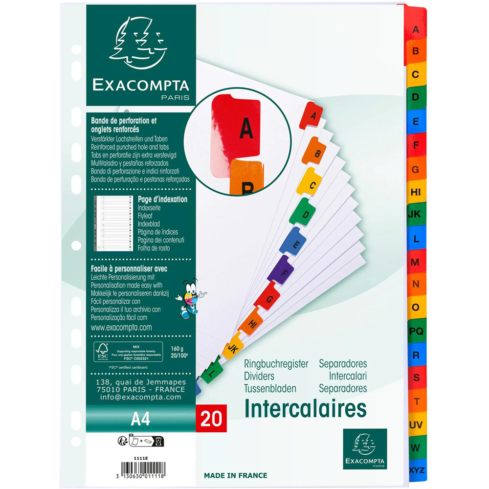 Exacompta A4 White A-Z Divider with Multicolour Tabs 10 Pack Image 6