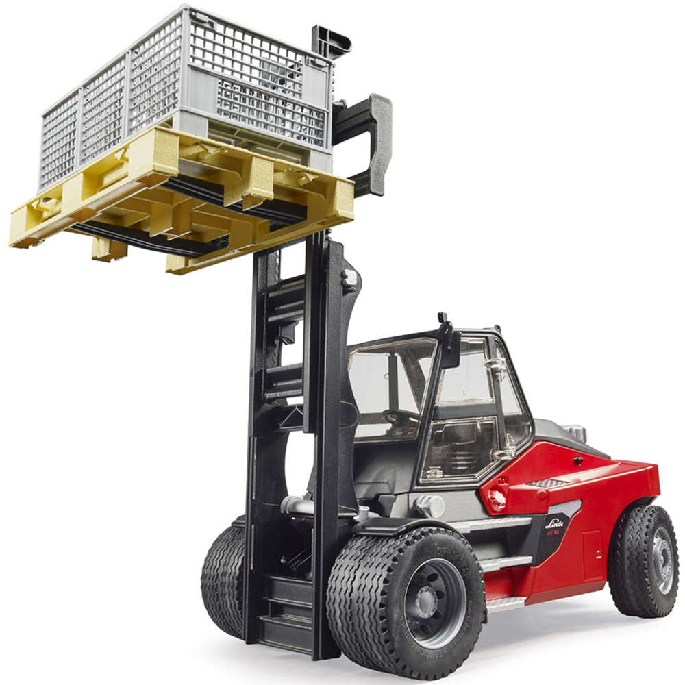 Bruder Kids Linde HT160D Forklift with Pallet and 3 Pallet Cages Playset Model Image 4