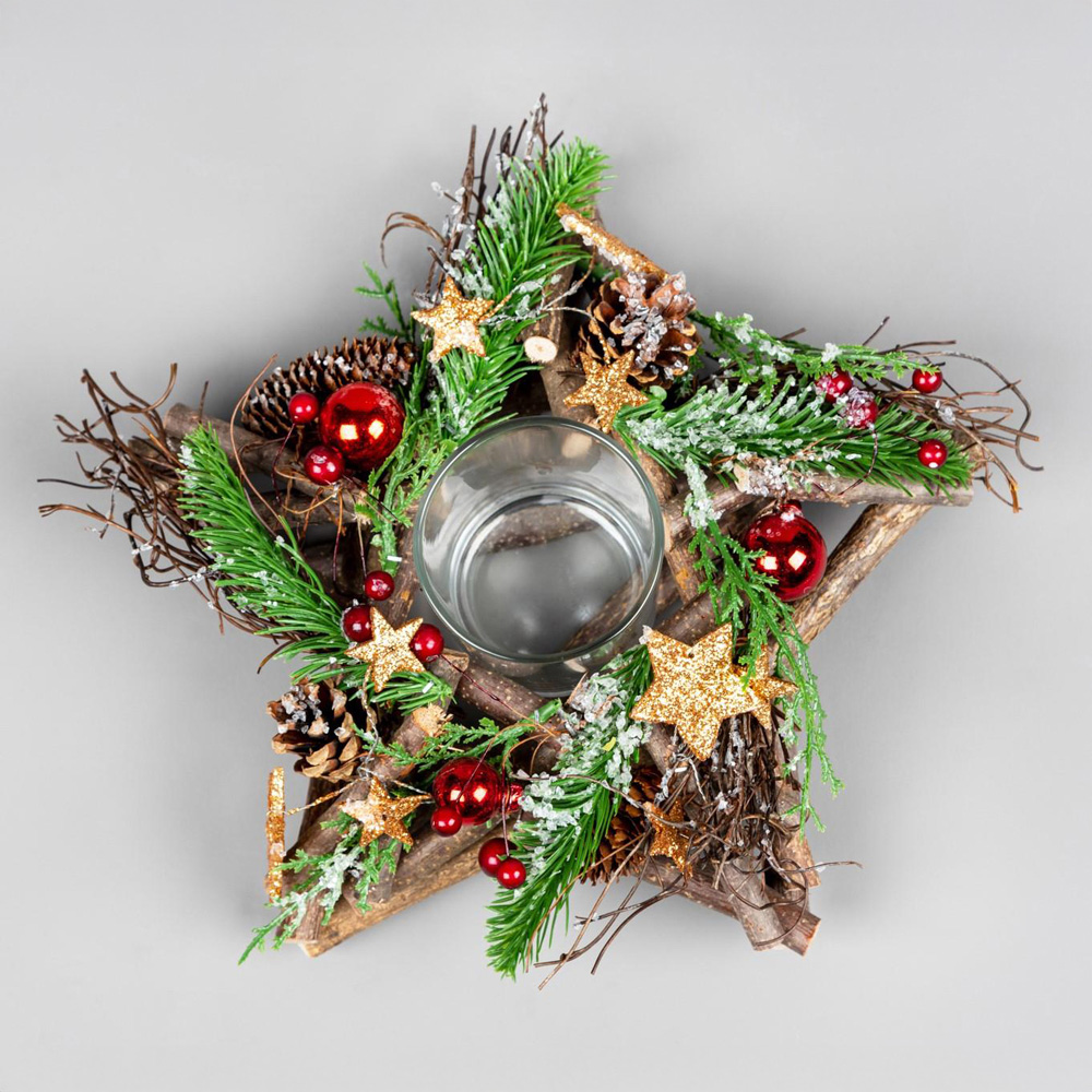 Shatchi Red and Brown Twig Star Candle Holder 22cm Image 2