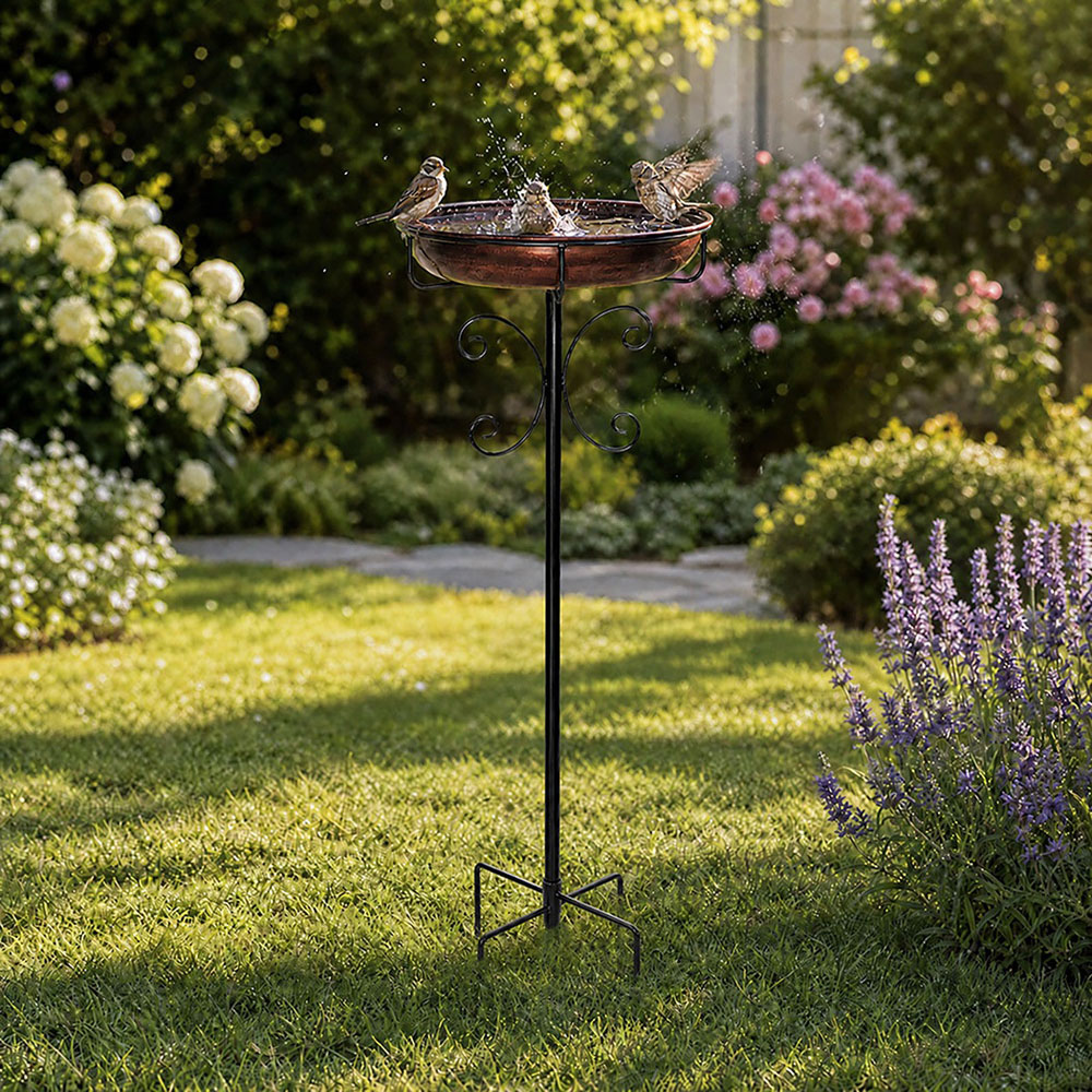 TOQUE Black and Brass Metal Bird Bath and Feeder Image 2