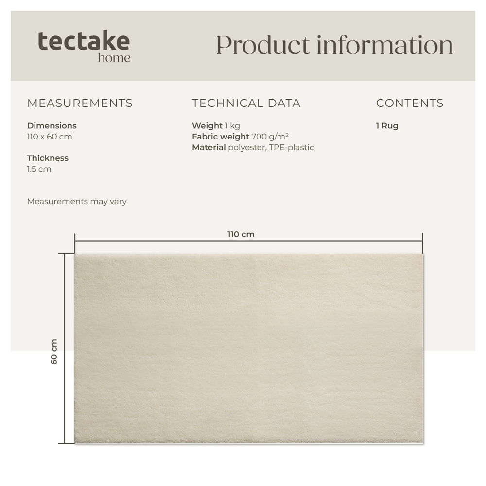 tectake Zonelle Beige Short Pile Ultra Soft Rug 110 x 60cm Image 8
