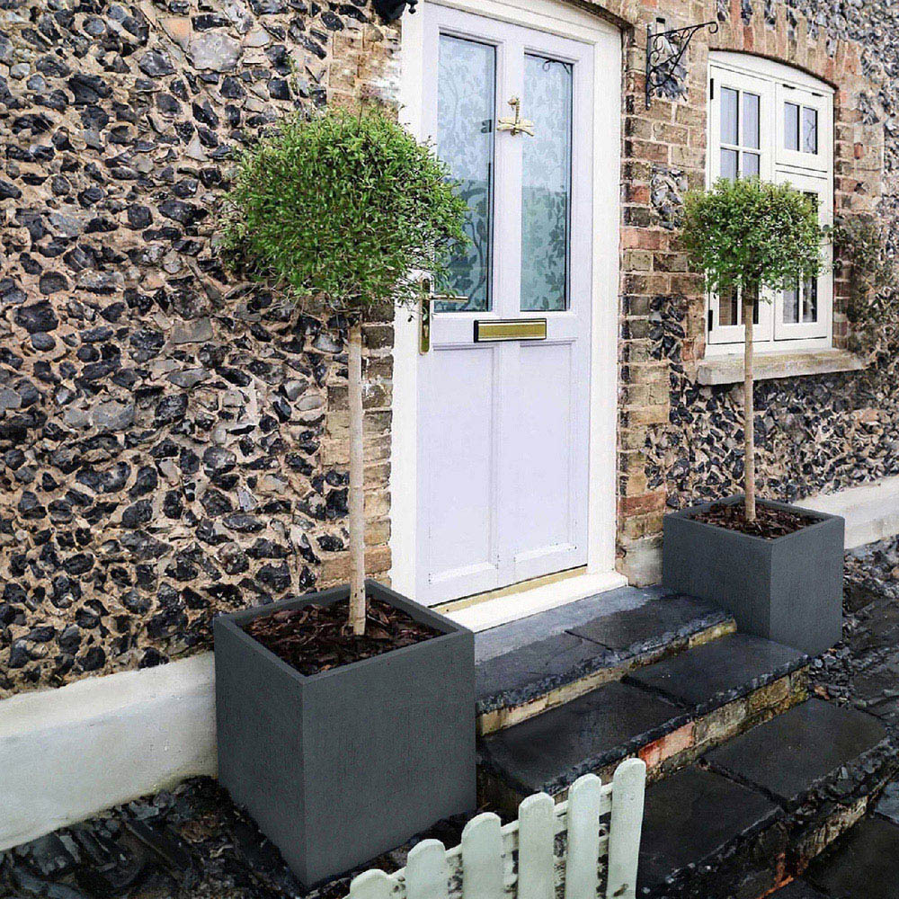 wilko Flower Box Faux Lead Dark Grey Light Concrete Outdoor Planter 50cm Image 5