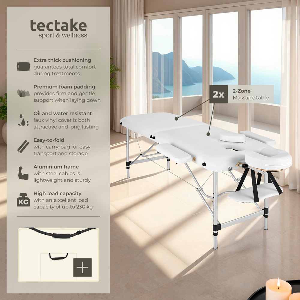 Massage Table - 2-zone bed, aluminium frame, with carry bag, head- and armrests - White Image 7