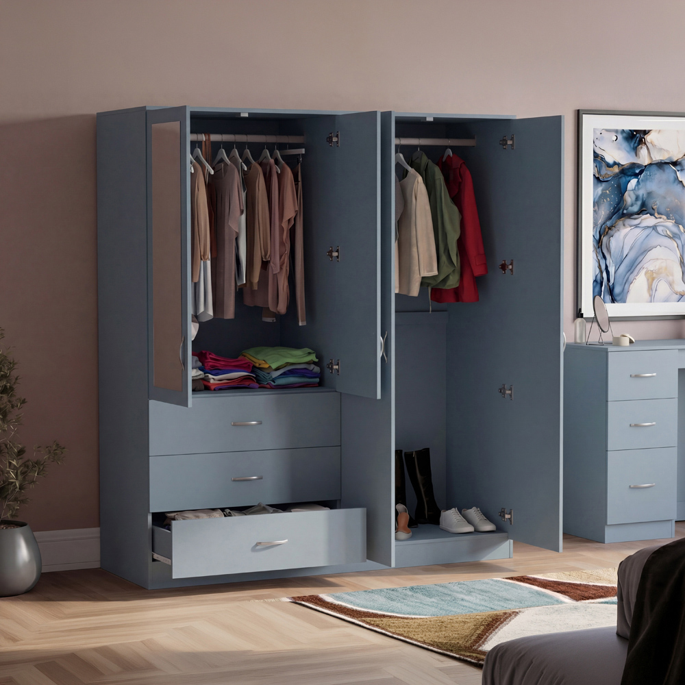 VIDA DESIGNS Riano 4 Door 3 Drawer Grey Mirrored Wardrobe Image 4
