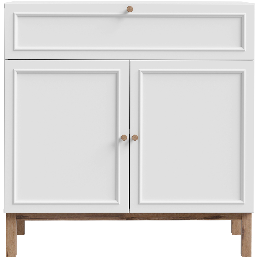 Florence Wensley 2 Door Single Drawer Light Grey and Oak Sideboard Image 3