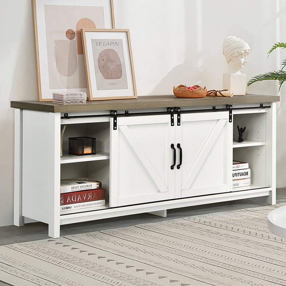 Costway 2 Door 2 Shelf White TV Unit Image 1