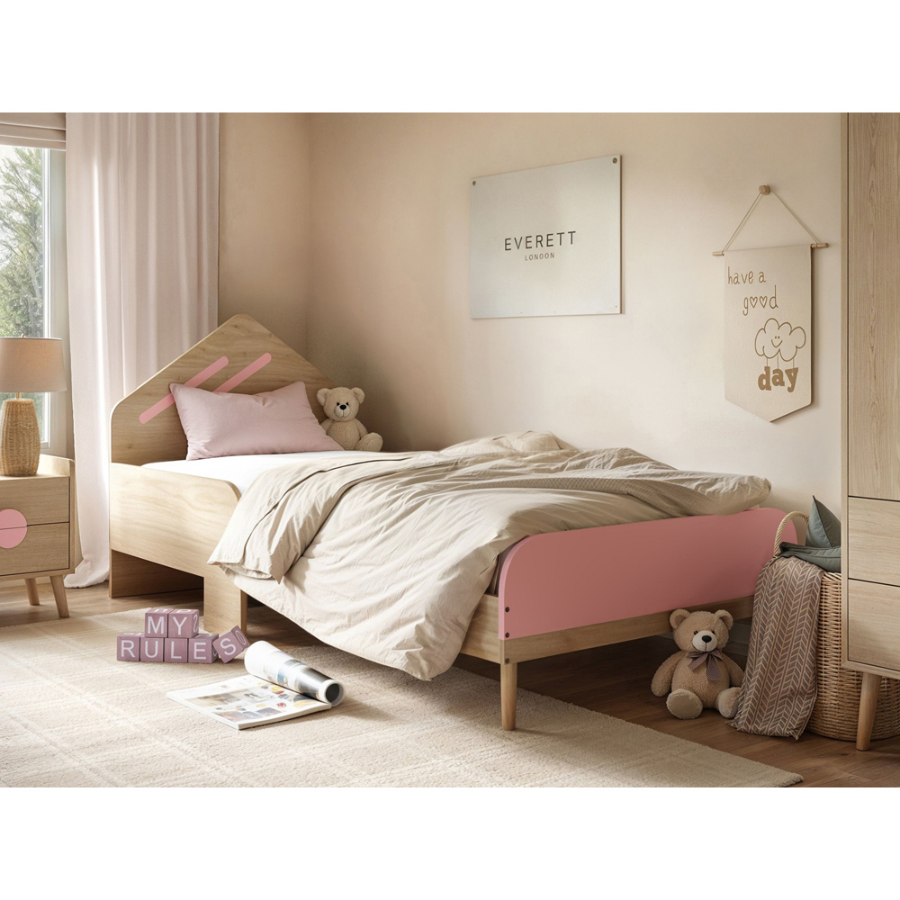 Flair Noah Single Oak and Pink Bed with House-Shaped Headboard Image 6