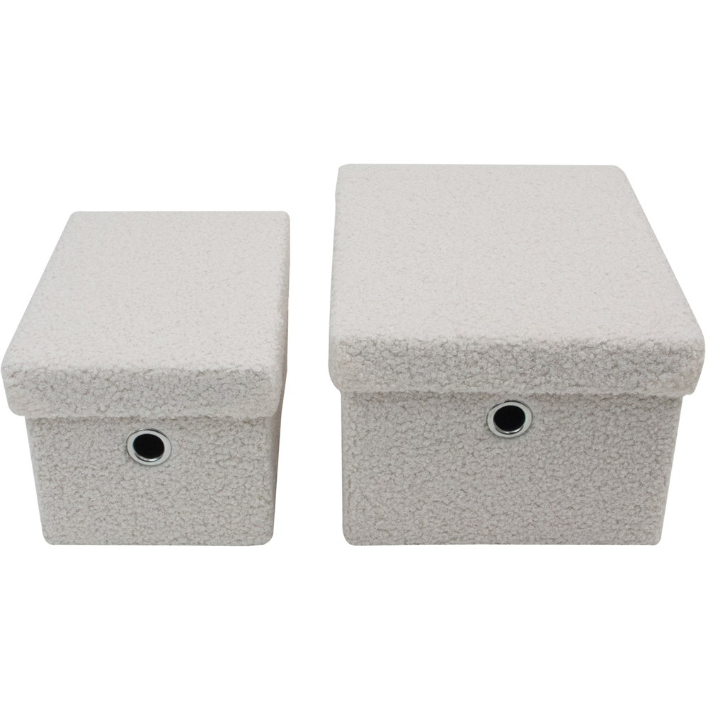 JVL Shiro White Boucle Fabric Rectangular Storage Basket with Lid 2 Pack Image 5