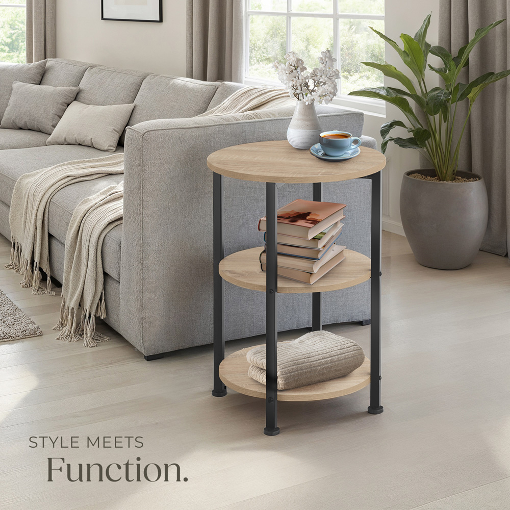 Tectake Colchester 2 Shelf Sonoma Oak Round Bedside Table Image 7