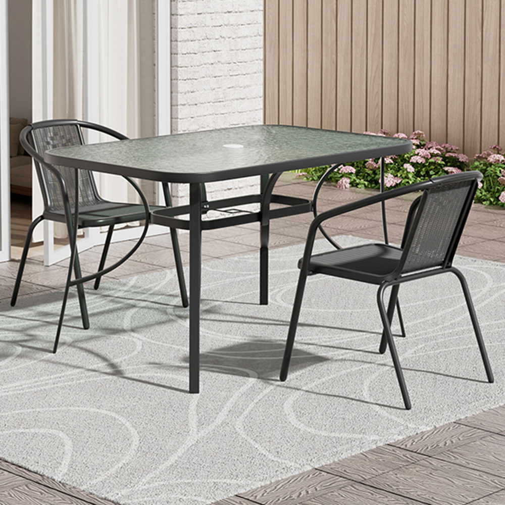 Living and Home PE Rattan 2 Seater Black Tempered Glass Dining Set Image 1