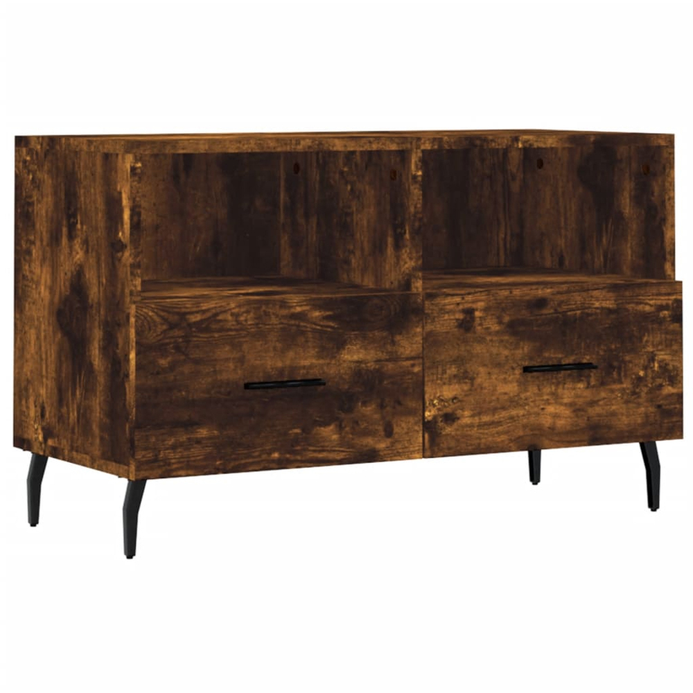 vidaXL 2 Drawer 2 Shelf Smoked Oak Small TV Cabinet Image 2