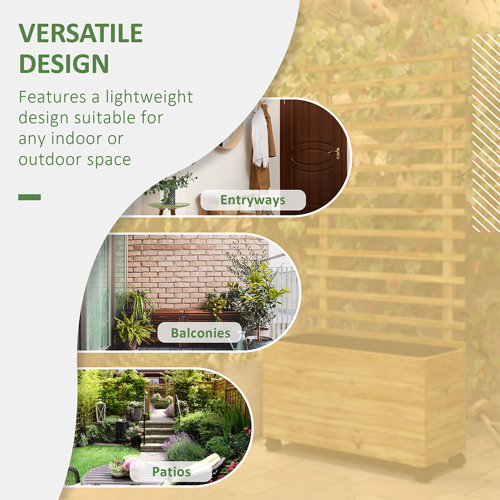 Outsunny Natural Wooden Raised Garden Bed Planter with Trellis and 4 Wheels 155 x 30 x 76cm Image 4