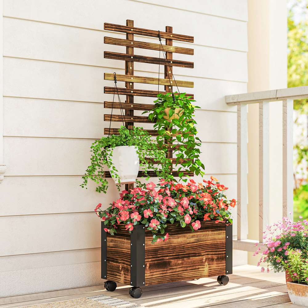 Outsunny Raised Garden Bed with Trellis and Wheels 147 x 65 x 37cm Image 3