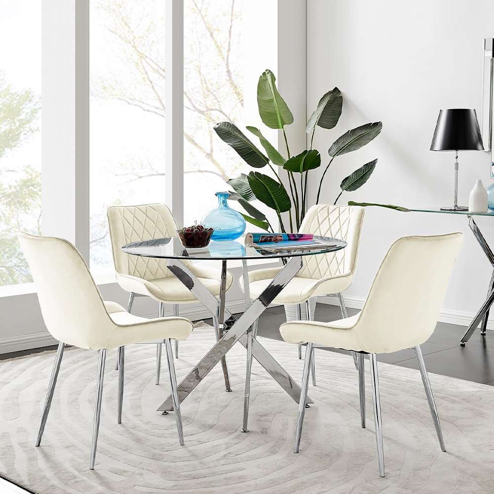 Furniturebox Arona 4 Seater Round Dining Set Cream Image 1