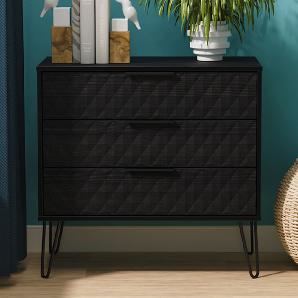 Crowndale Harlequin 3 Drawer Black Ash Chest of Drawers Ready Assembled Image 1