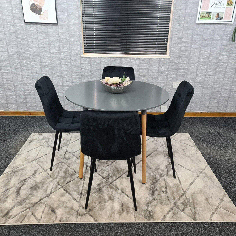 Portland Rocco 4 Seater Round Velvet Dining Set Grey and Black Image 6