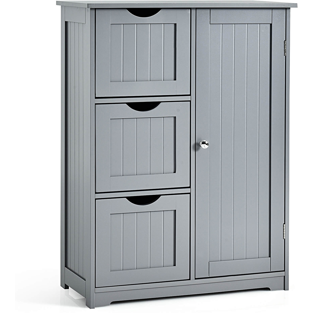 Costway Single Door 3 Drawer Grey Freestanding Bathroom Cabinet Image 2