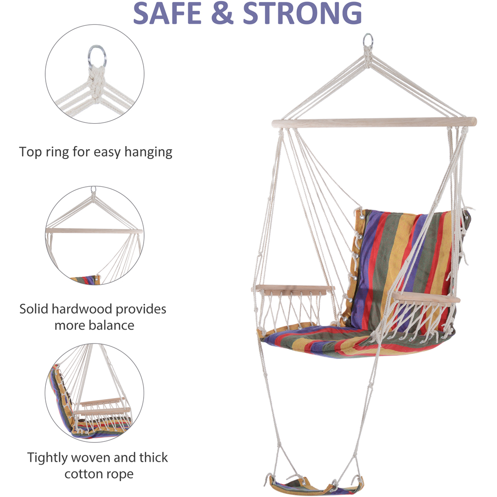 Outsunny Red Wooden Hanging Hammock with Footrest Image 5