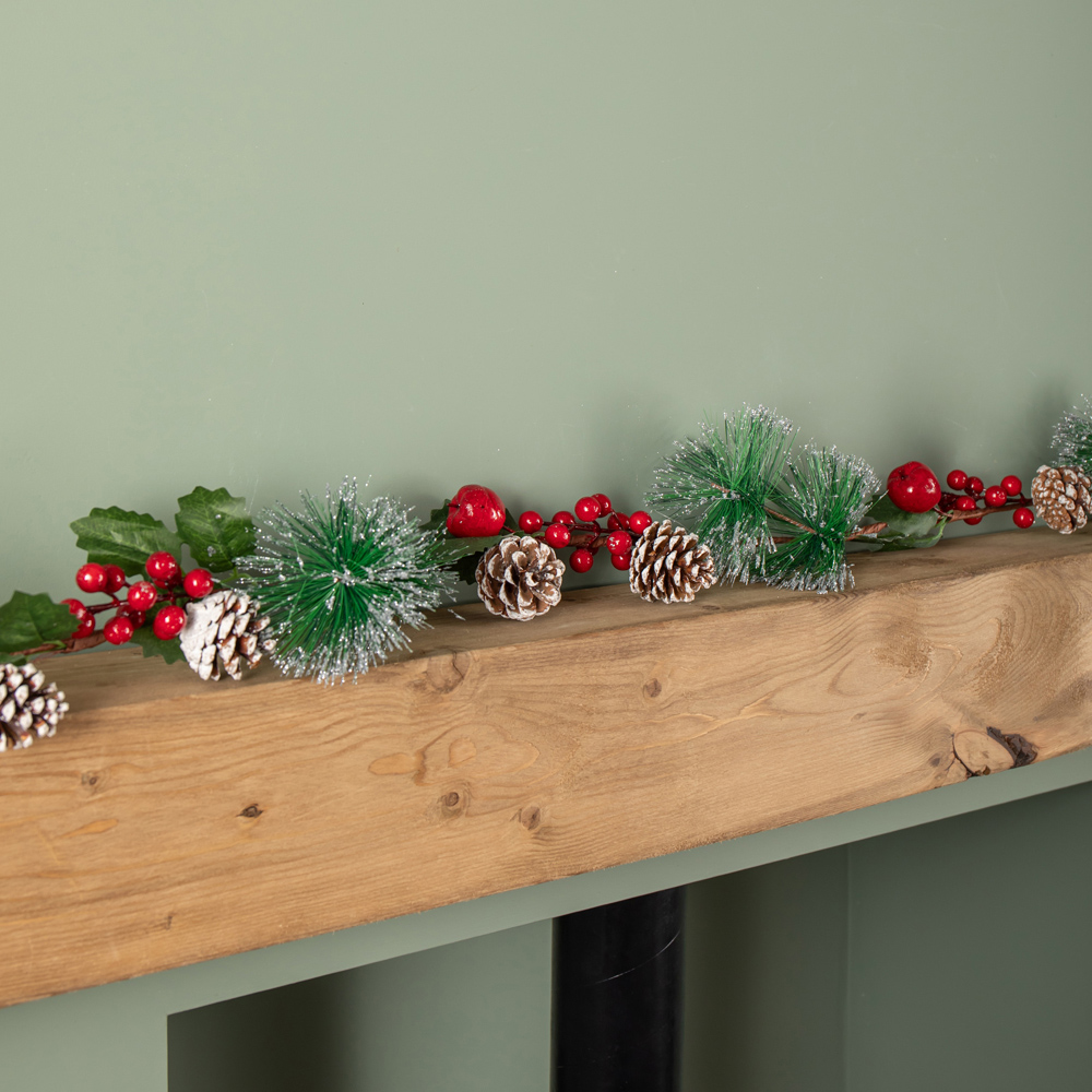 Samuel Alexander Berry Garland with Pinecones and Silver Glitter Tips 150cm Image 3