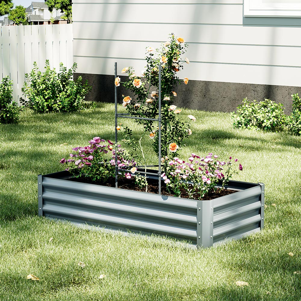 Living and Home Grey Galvanised Steel Raised Garden Bed with Climbing Plant Support 120 x 60cm Image 6