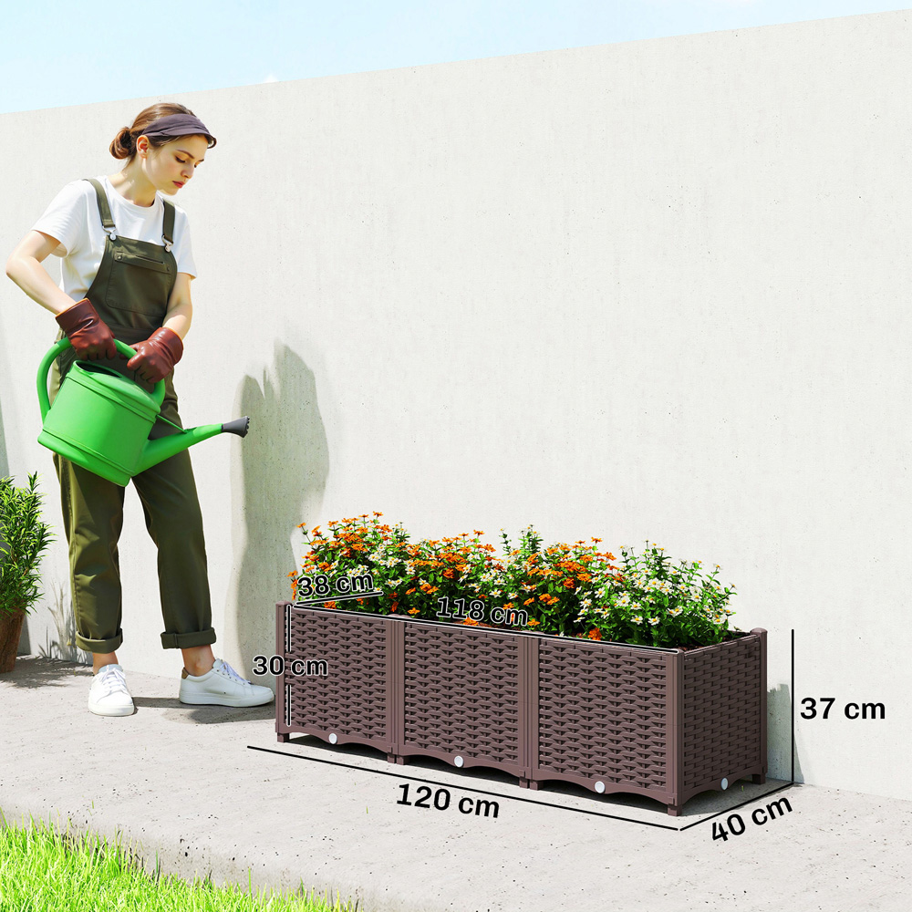 Outsunny Brown Plastic Self Watering Raised Garden Bed with Drainage Holes 37 x 40 x 120cm Image 9