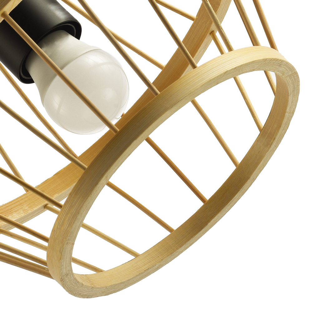 Happy Homewares Black Metal Ceiling Light with Outer Bamboo Frame Image 4