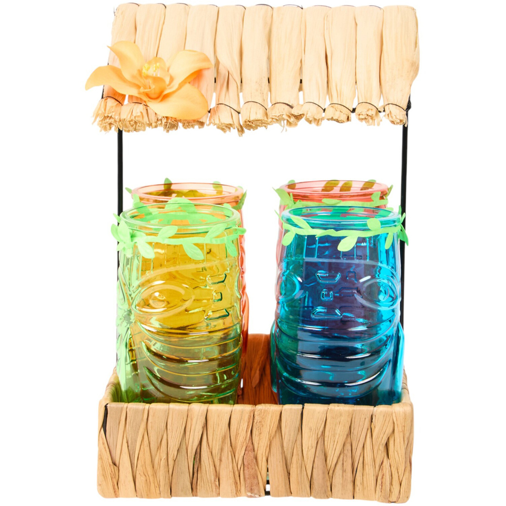 Tiki Bar Hut Serving Tray with 4 Glasses Image 3