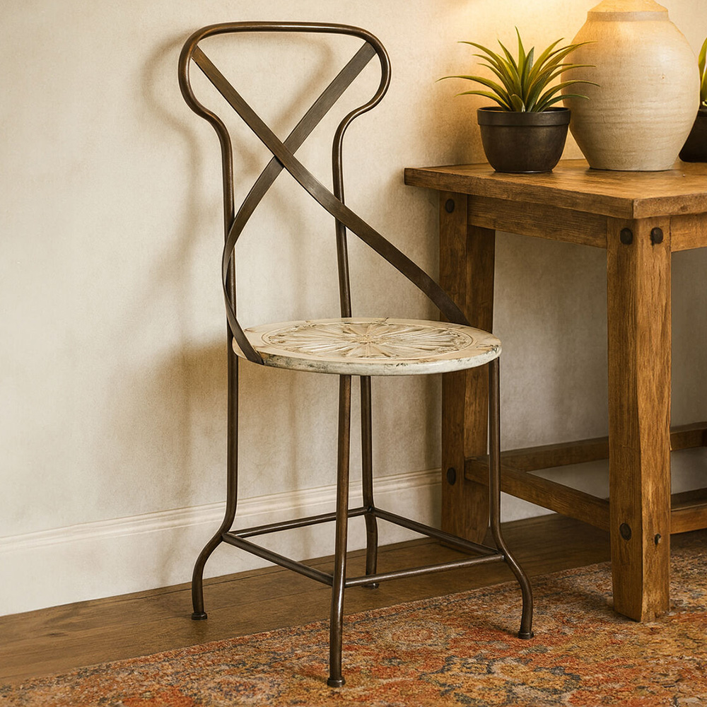 Premier Housewares Artisan Cream Seat Metal Chair Image 1