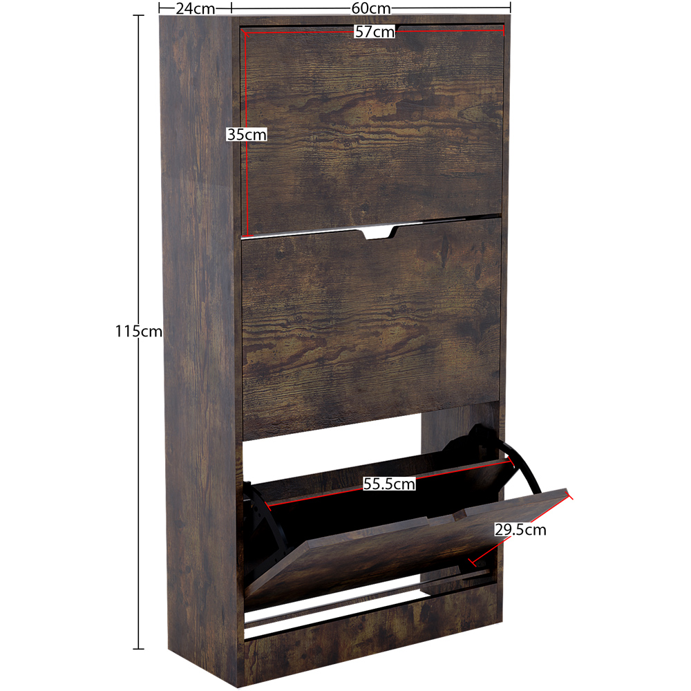VIDA DESIGNS 3 Flip Down Drawer Dark Wood Shoe Cabinet Image 8
