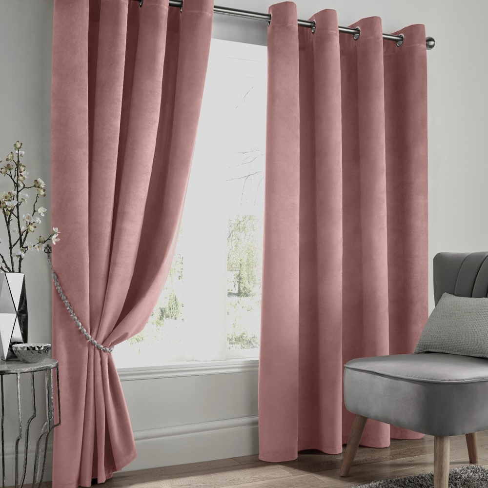 Alan Symonds Blush Velvet Blackout Ring Top Eyelet Curtains 168 x 229cm Image 1