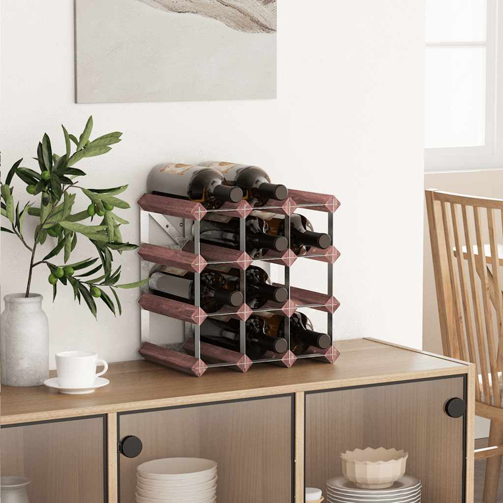 vidaXL 12 Bottle Brown Rustic Freestanding Wine Rack Image 2