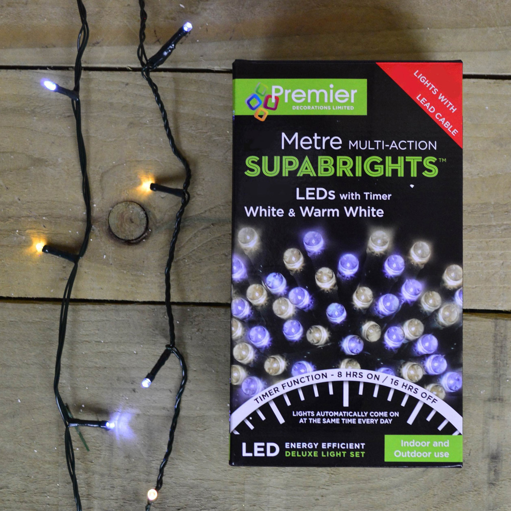 Premier SupaBrights 200 Warm and Cool White LED Multi-Function Green String Light 16m Image 7
