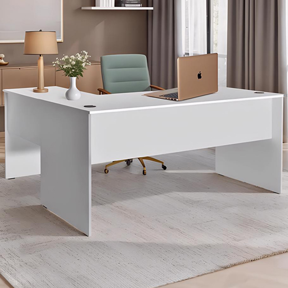 FWStyle White L-Shape Corner Study Desk Image 1