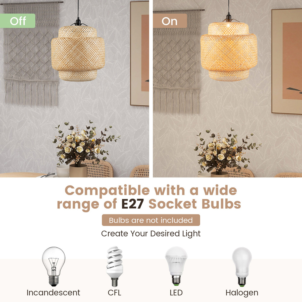 Costway Bamboo Pendant Light with Lampshade Image 6