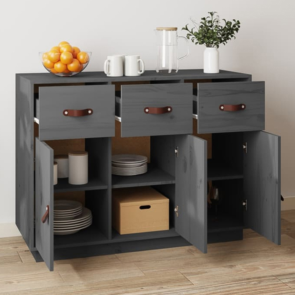 vidaXL 3 Door 3 Drawer Grey Wooden Sideboard Image 1