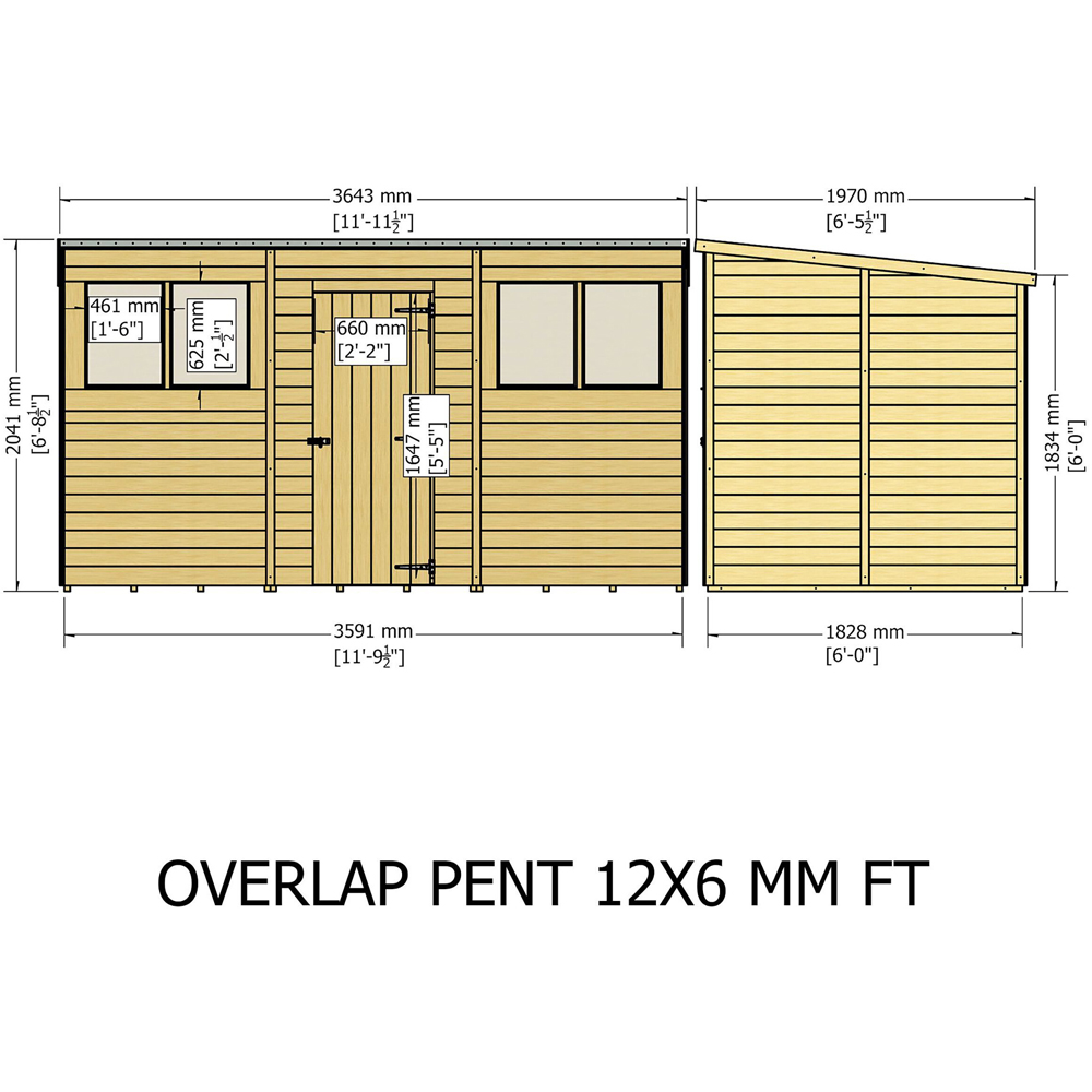 Shire 12 x 6ft Overlap Pent Garden Shed Image 7