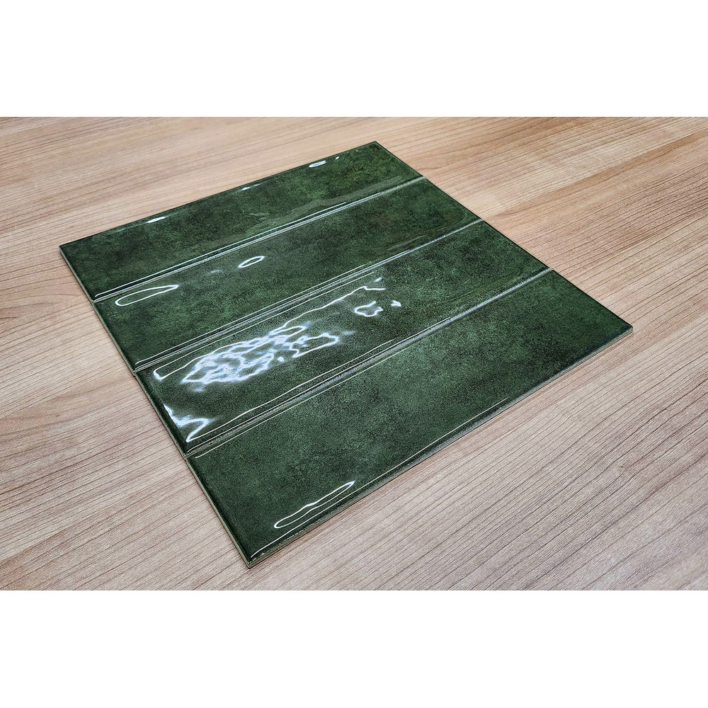 Top Ceramics Forest Green Gloss Flat Bumpy Metro Ceramic Wall Tile 300 x 75mm Image 4