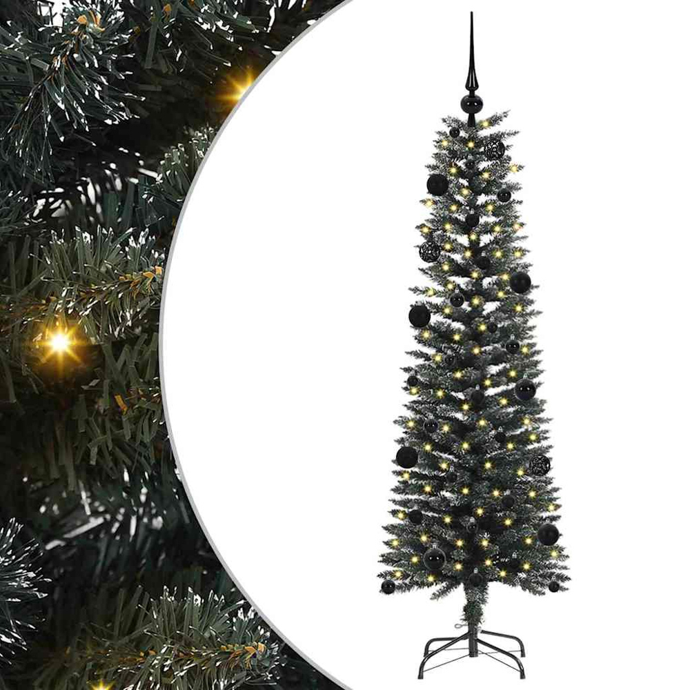 vidaXL Pre-Lit Black Baubles Green Artificial Christmas Tree 5ft Image 2