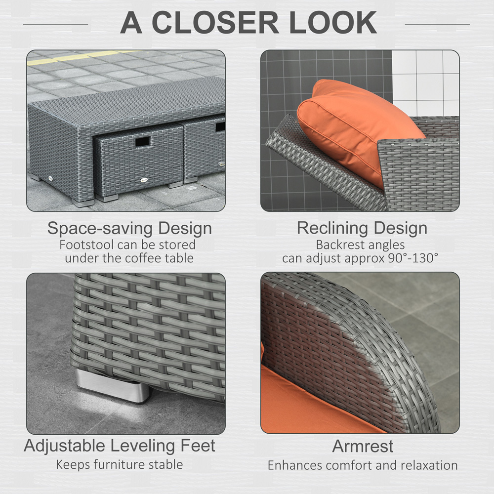 Outsunny 7 Seater Grey and Orange Rattan Sofa Lounge Set Image 4