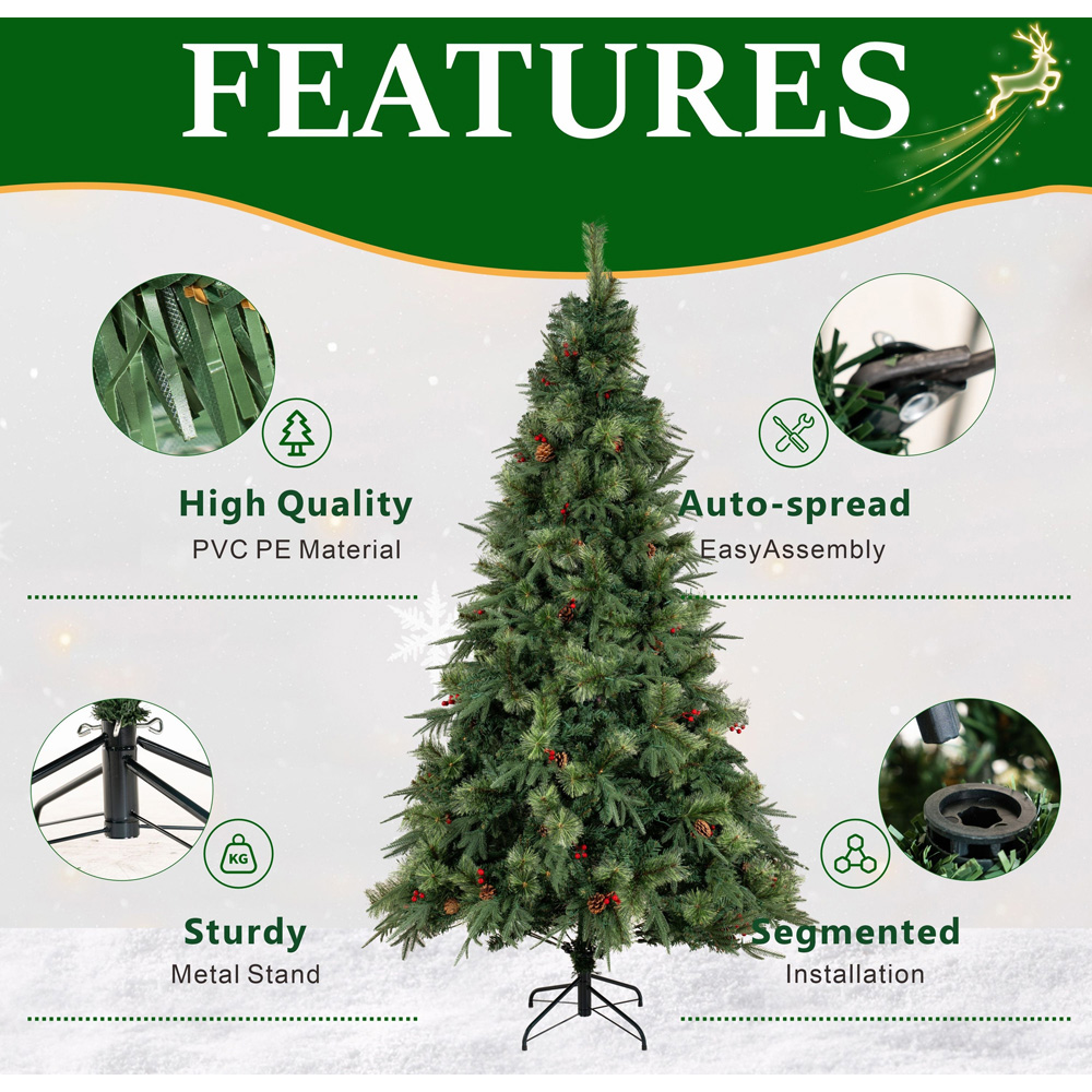 Abrihome Green Artificial Christmas Tree with Blooming Pine Needles Berries and Pinecones 7.5ft Image 4
