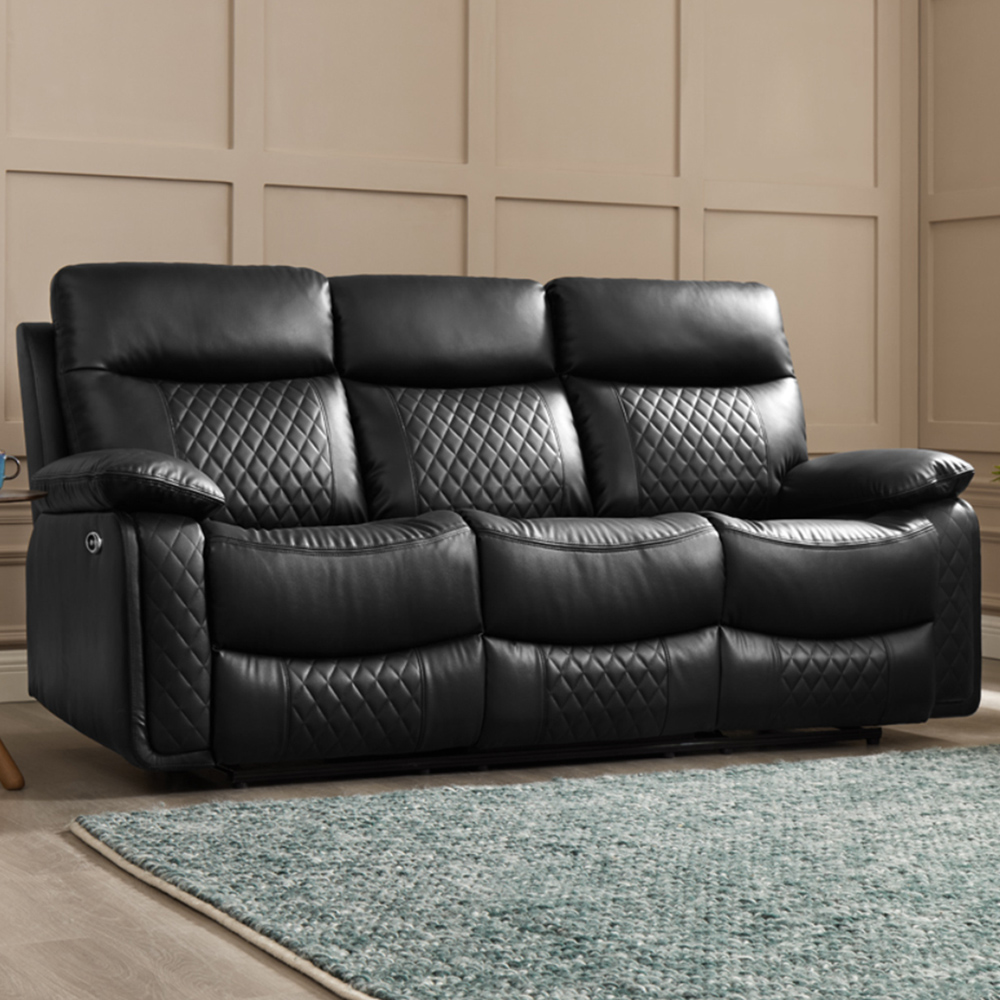 Home Detail Carson 3 Seater Black Faux Leather Electric Recliner Sofa Image 1