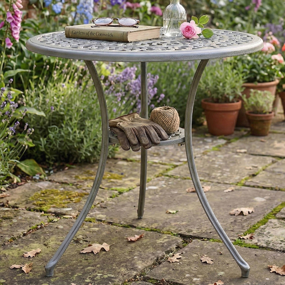 Centurion Positano 2 Seater Grey Round Garden Bistro Table with Parasol Hole Image 1