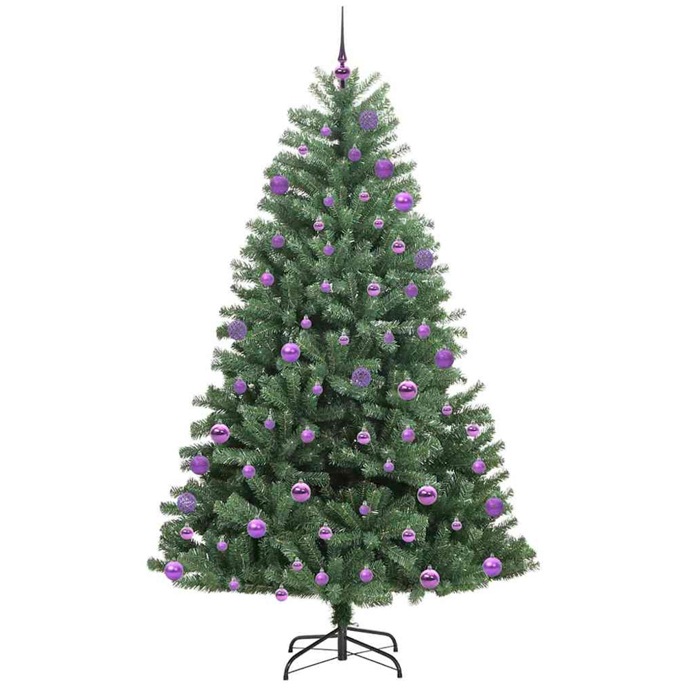 vidaXL Pre-Lit Lilac Baubles Green Artificial Hinged Christmas Tree 6ft Image 4