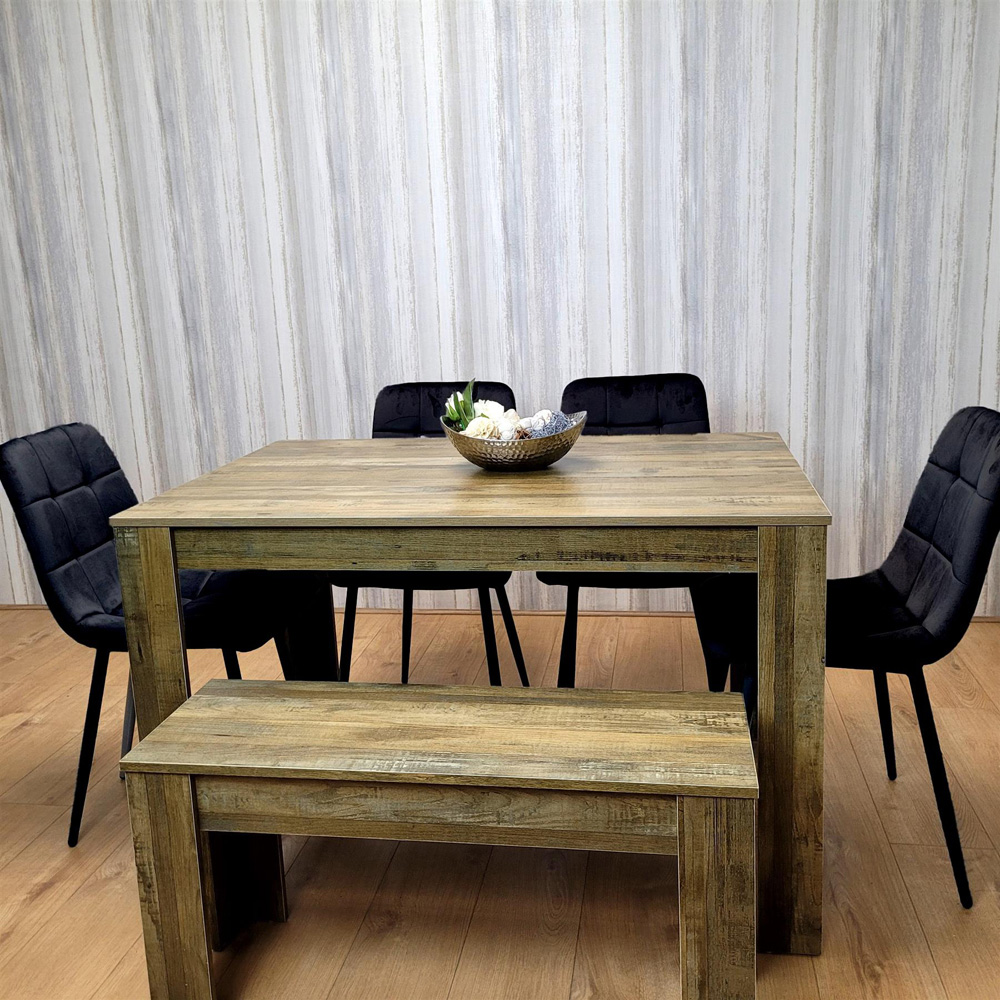 Kosy Koala 6 Seater MDF and Velvet Rectangle Dining Table Set with Bench Black Image 3