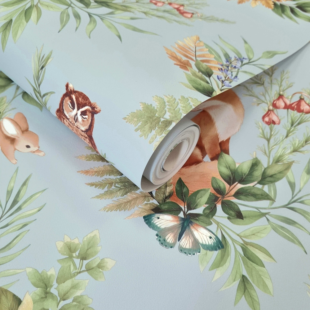 Holden Decor Forest Friends Duck Egg Blue Wallpaper Image 2
