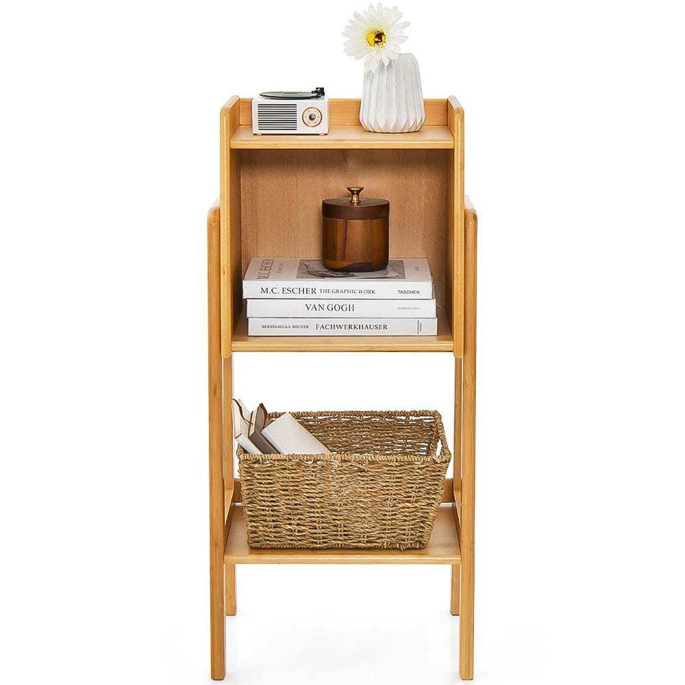 Costway 3 Shelf Free Standing Tall Bamboo Bookshelf with Legs Image 3