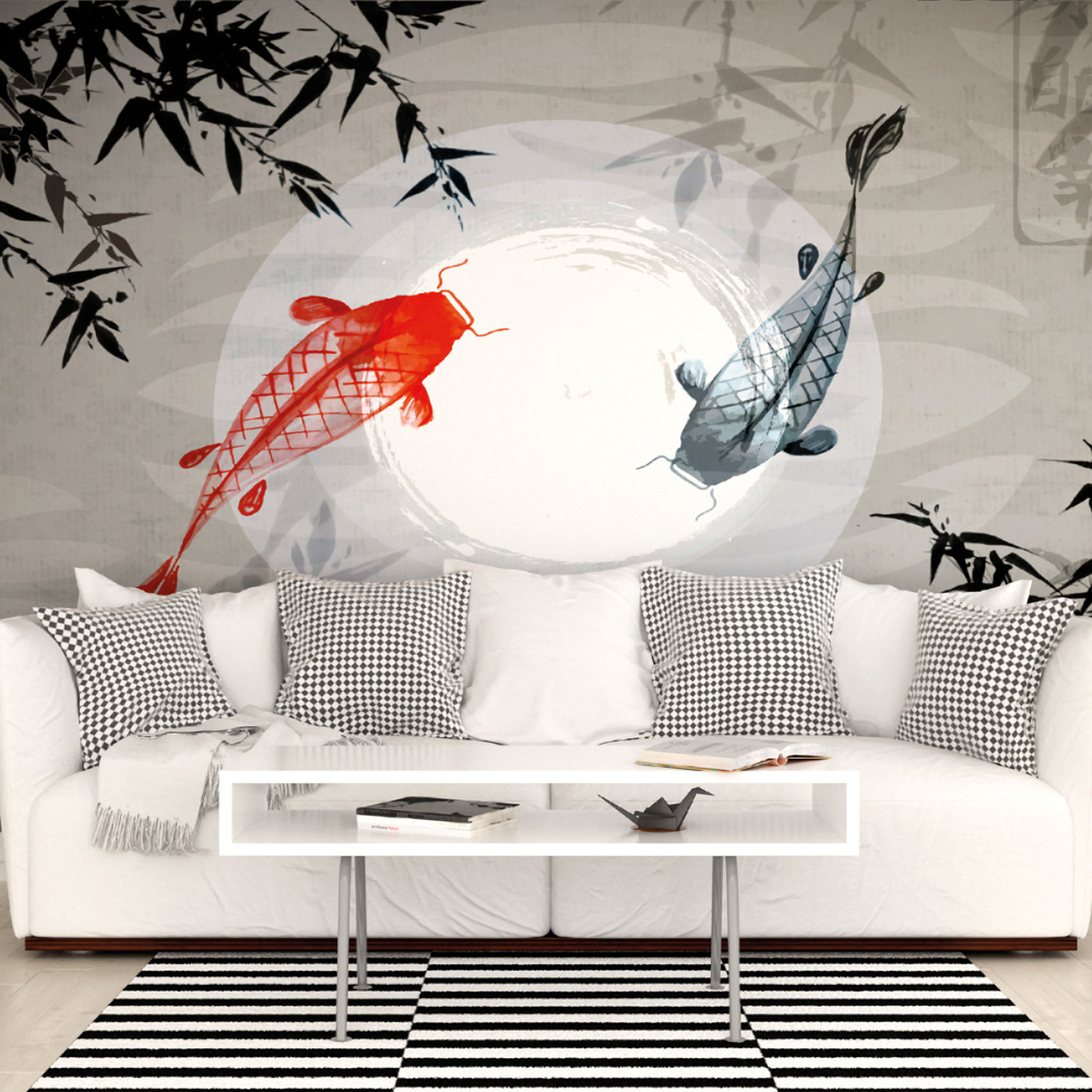 Origin Murals Watercolour Koi Grey Wall Mural Image 1