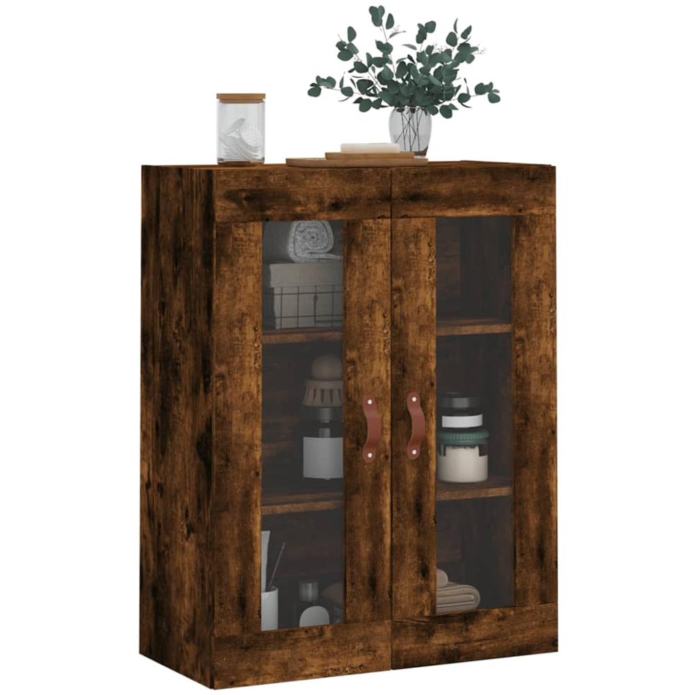 vidaXL 2 Glass Door Brown Smoked Oak Wall Mounted Cabinet Image 3