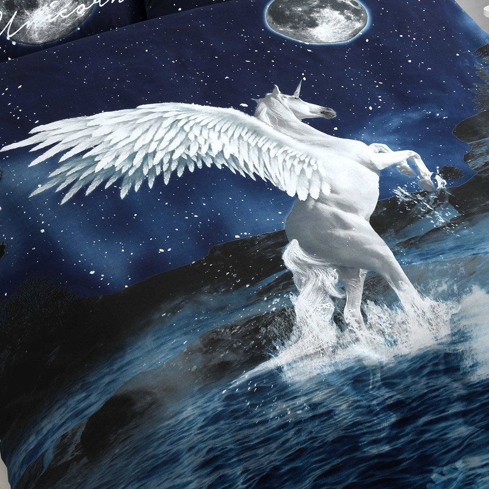 Velosso King Size Blue and White Dream Like A Unicorn Duvet Cover Set Image 3