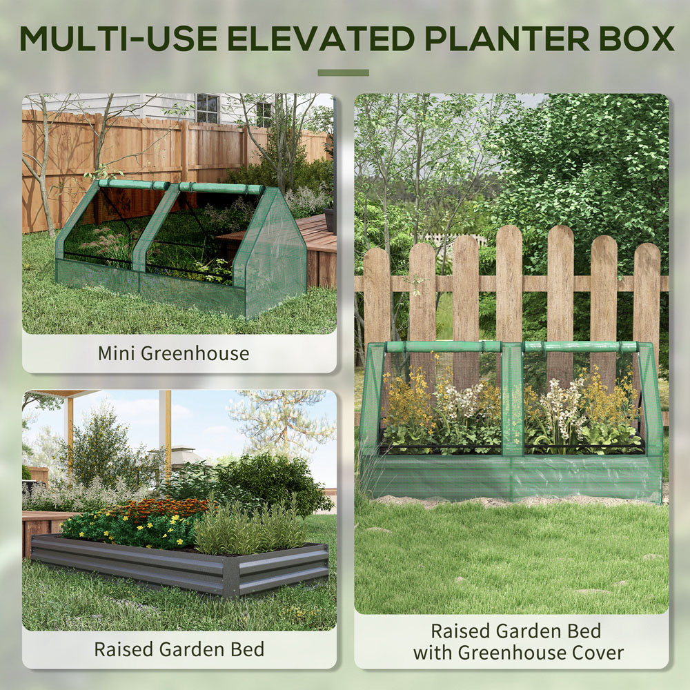 Outsunny Green and Dark Grey Raised Garden Bed Planter with Greenhouse Image 4